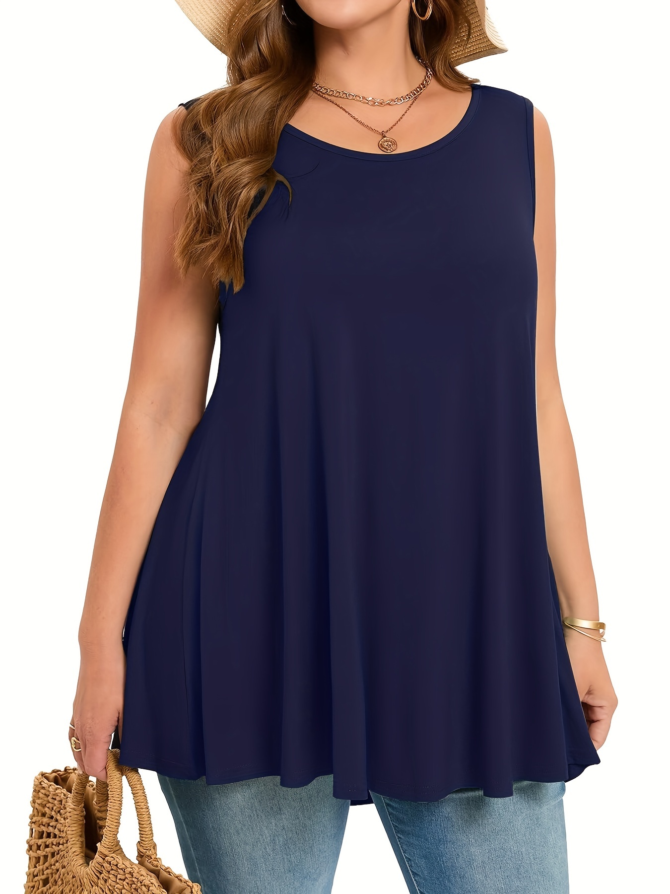 Halter Neck Top - Plus size simples sólido regata casual
