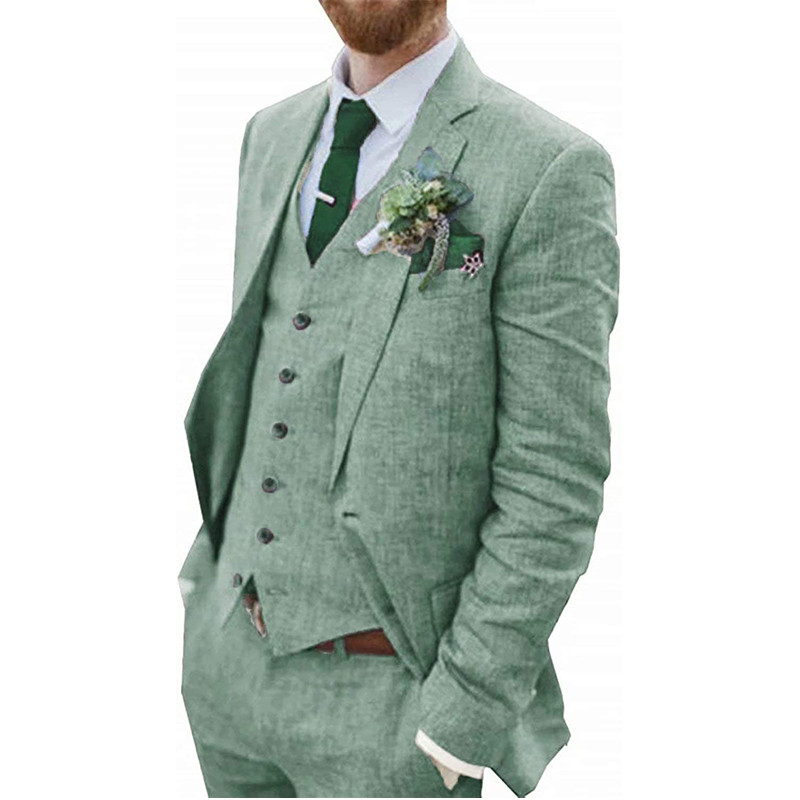 Summer Clothing Men Linen - Terno masculino retrô de linho, 3