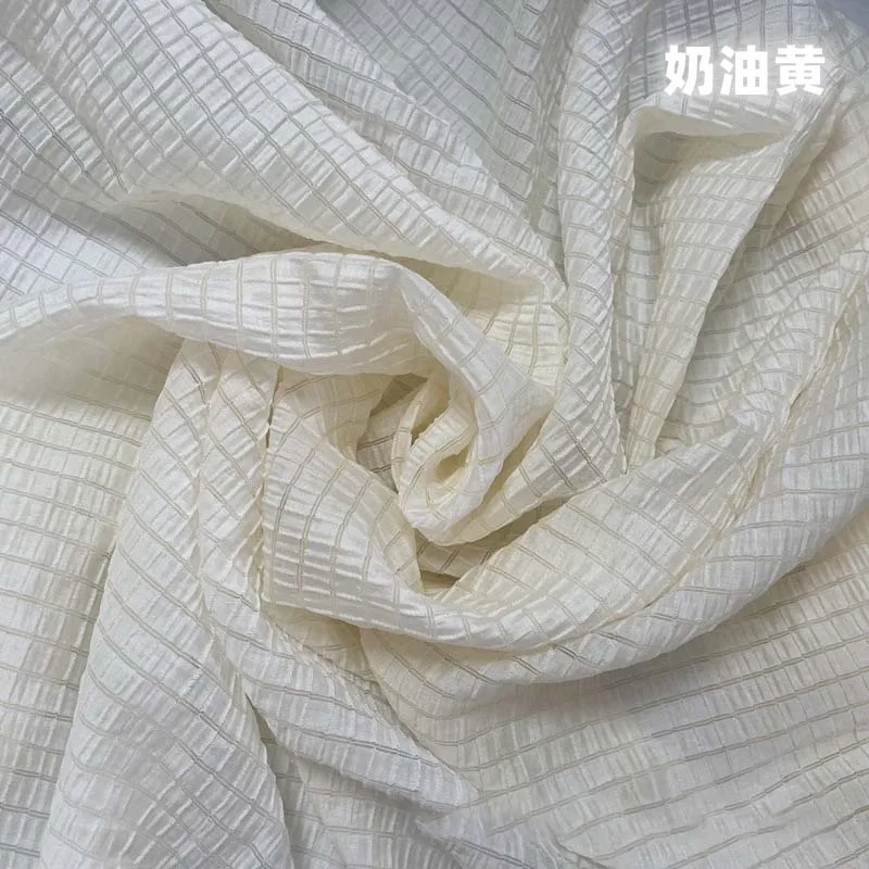 Summer Clothing Material - Tecido xadrez amarelo creme macio respirável