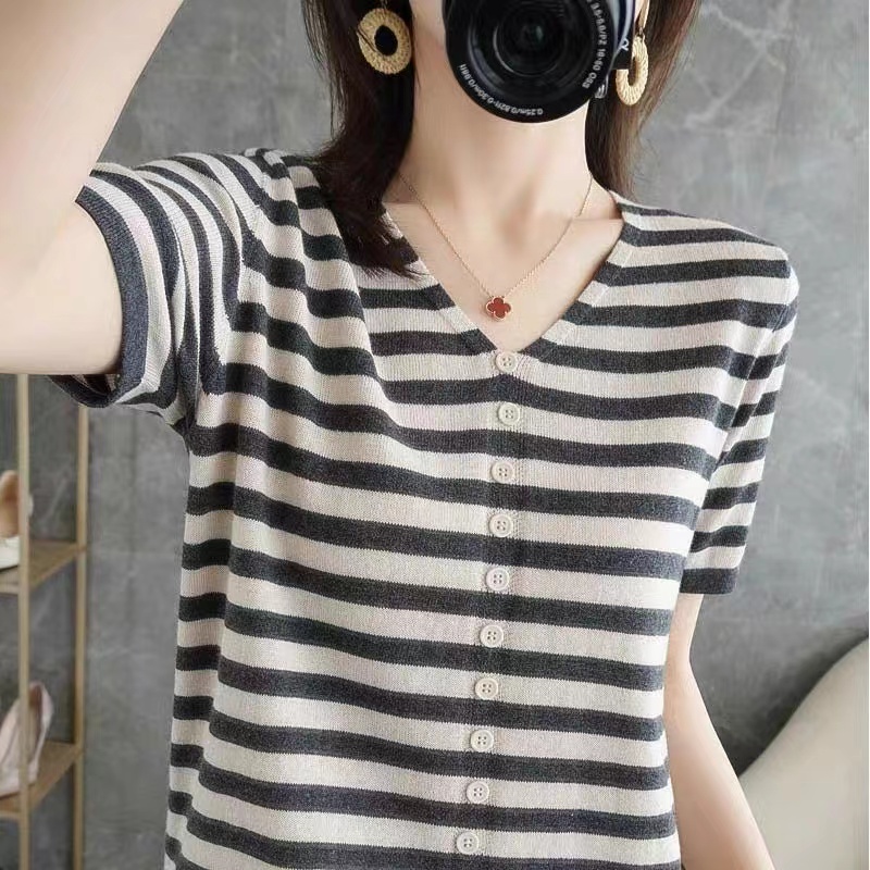 Summer Clothing Label - Camiseta Feminina de Seda Gelada Manga