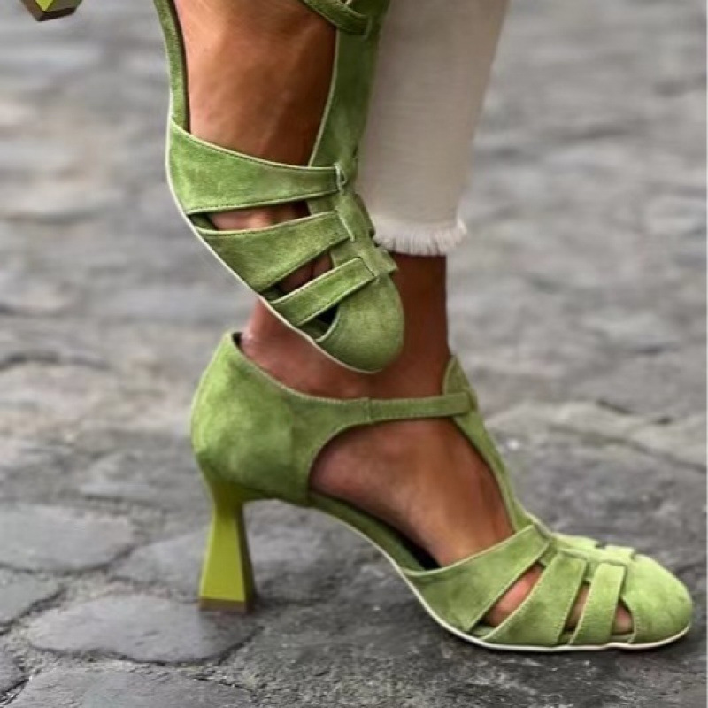 Summer Clothing Sale - Sandálias Femininas Verdes de Camurça com