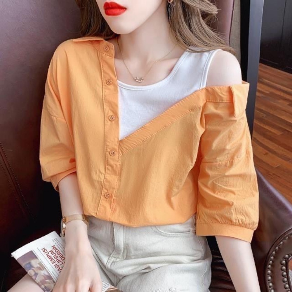 Summer Clothing New Look - Camisa Feminina Casual Elegante com Ombros