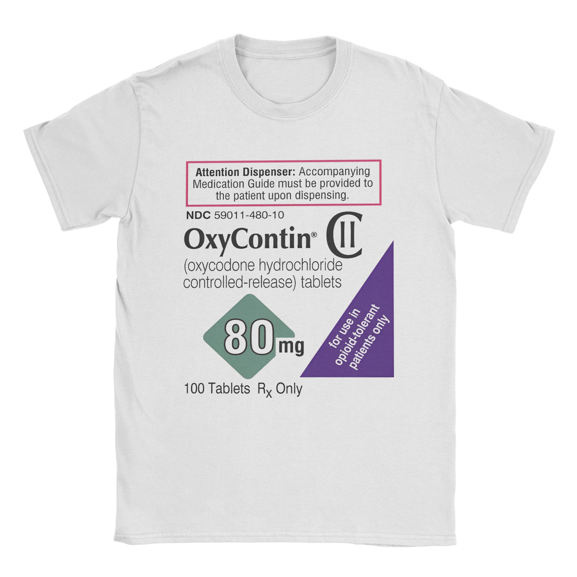 Summer Clothing Label - Oxycontin 80mg etiqueta camisetas masculinas engraçado