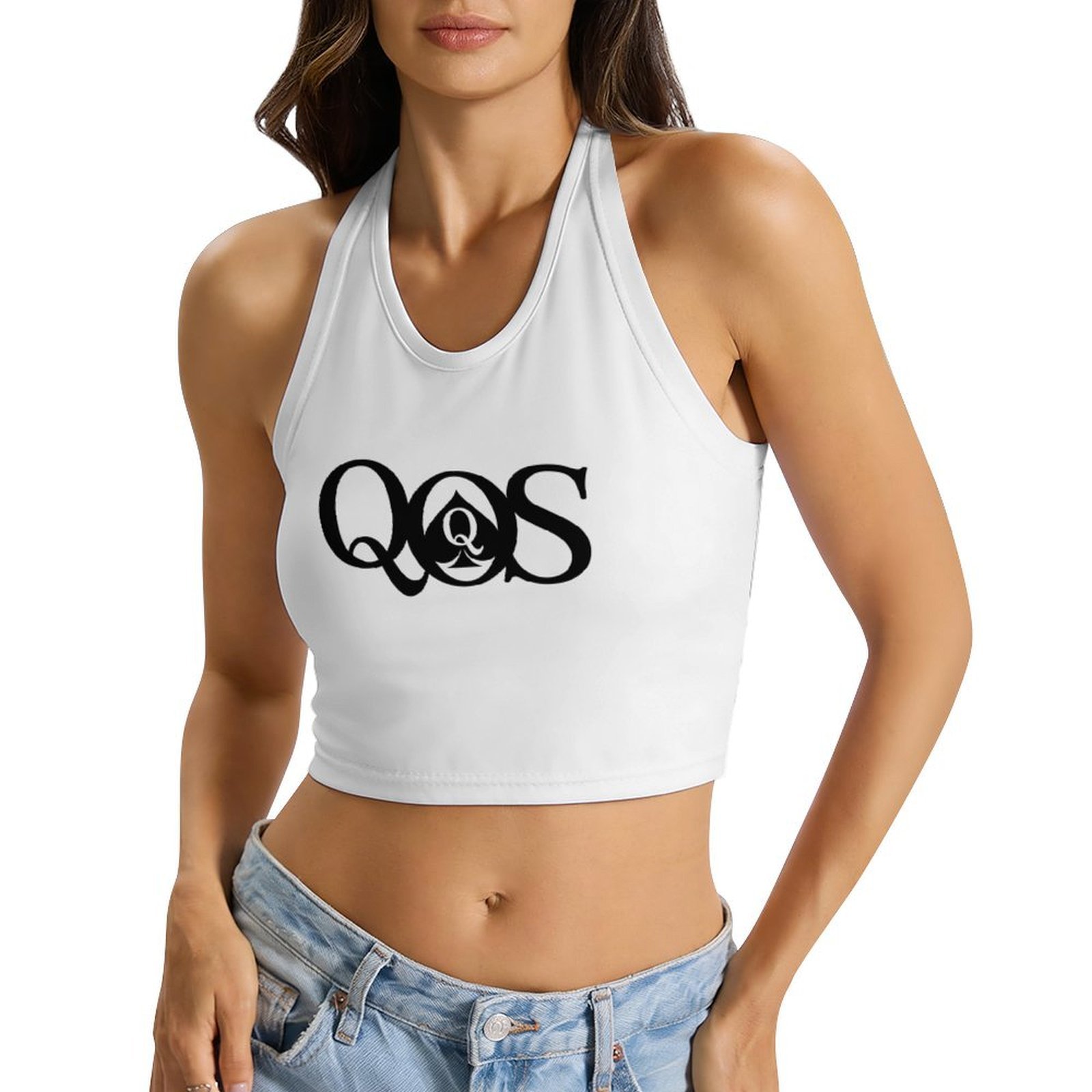 Tops femininos com estampa QOS - Halter Neck Top avaliação e preço