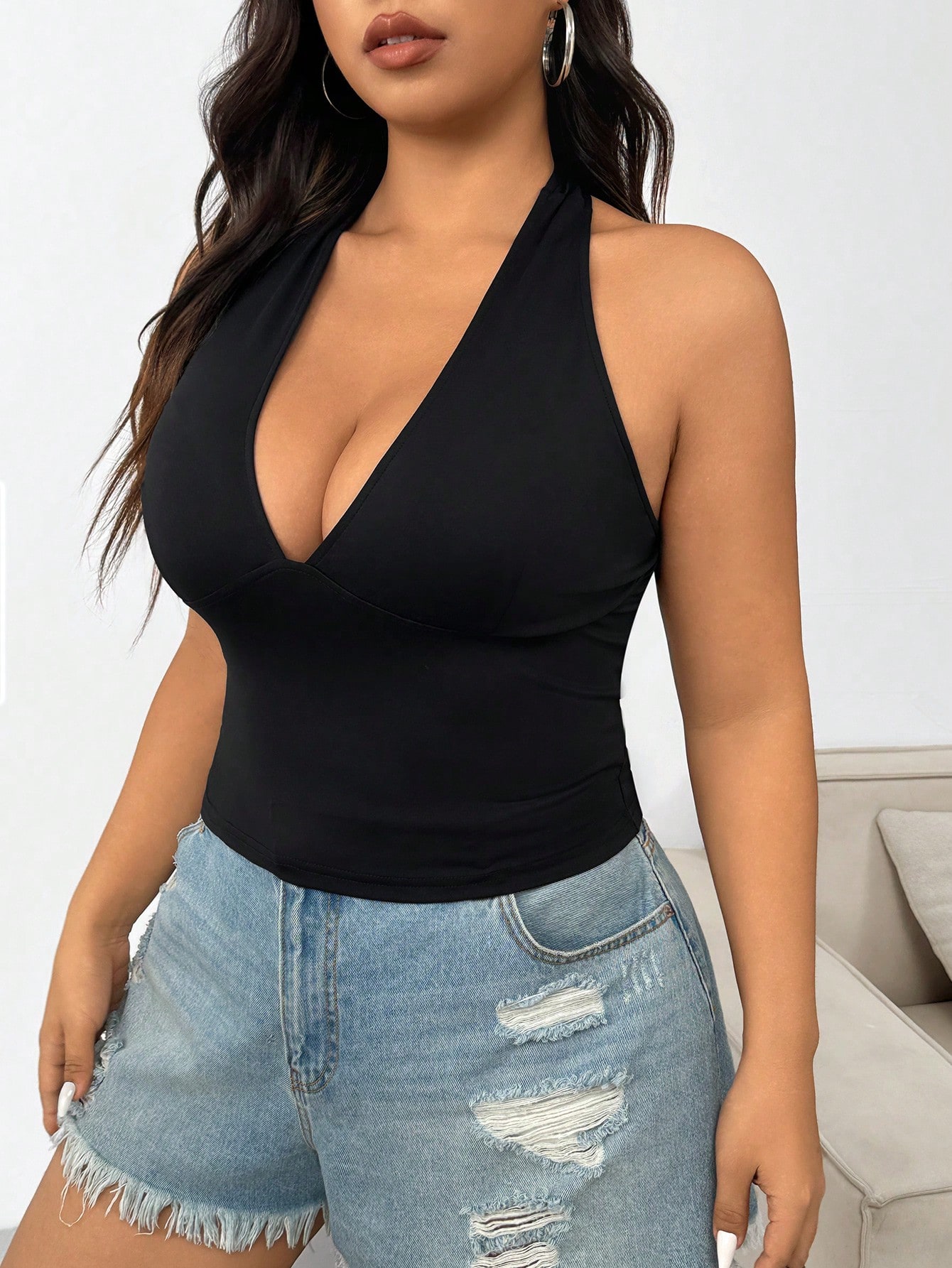 Nova Moda, Cor Sólida, Tamanho - Halter Neck Top avaliação e preço